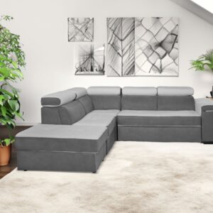 Divano Kutri penisola letto e contenitore bicolore Luna24 grigio elephant e Luna19 grigio chiaro