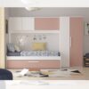 Cameretta a ponte 6007 con letto estraibile e armadio colore bianco e rosa antico reversibile