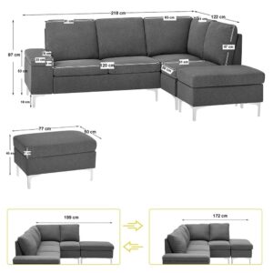 Divano angolare destro Dina con bracciolo apribile contenitore colore grigio