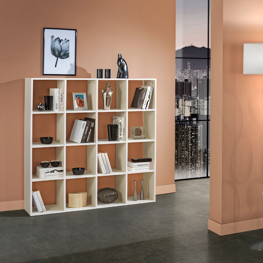 Libreria Hawai con 16 compartimenti colore olmo perla