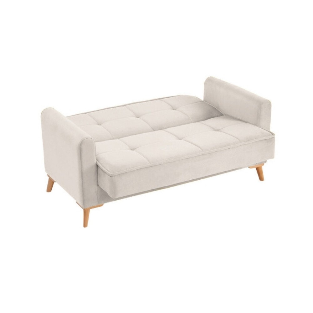 Divano letto 2 posti Marina contenitore colore Austin 2 beige con piedi in legno