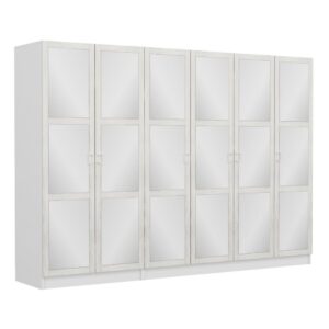 Armadio Kale colore bianco con 6 ante battenti a specchio