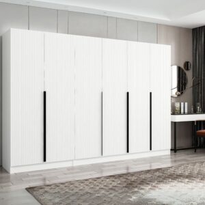 Armadio Kale 6 ante battenti colore bianco effetto cannettato