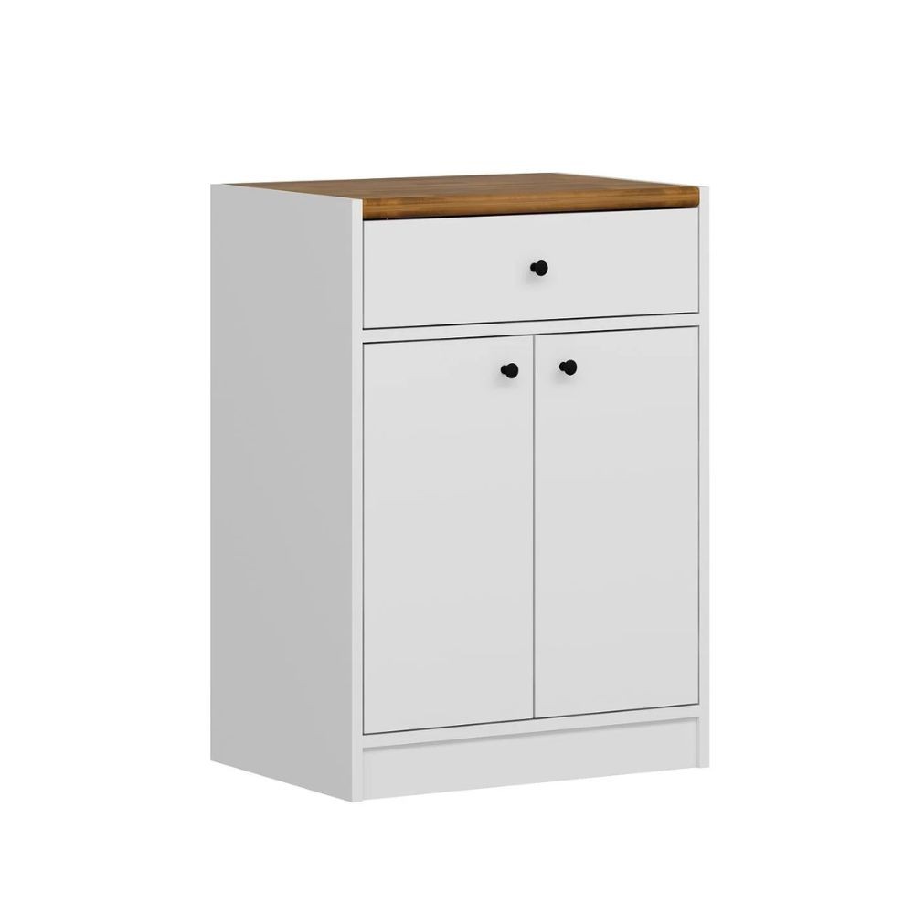 Mobile multiuso Viola con 2 ante e 1 cassetto colore bianco con top rovere scuro