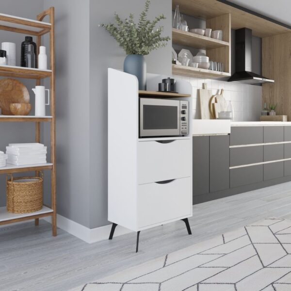 Mobile multiuso Gorki con cassetti bianchi e ripiano rovere