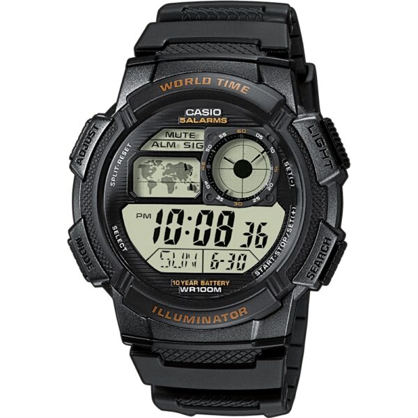 CASIO SPORT Mod. WORLD TIME ILLUMINATOR 5 ALARMS, 10 YEARS BATTERY - BLACK