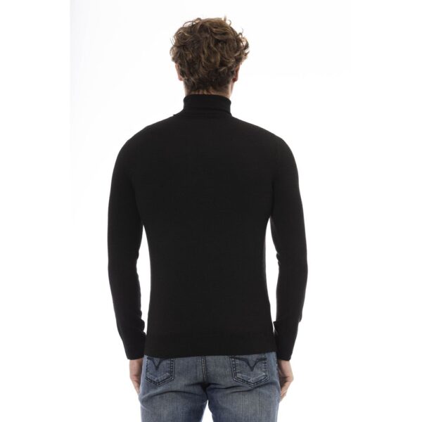 Black Wool Men Sweater Turtleneck Long Sleeve