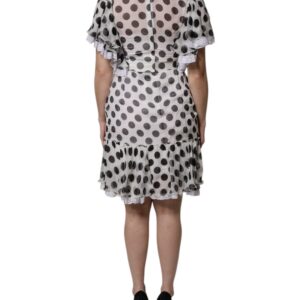 White Polka Dotted Silk Blend A-line Dress