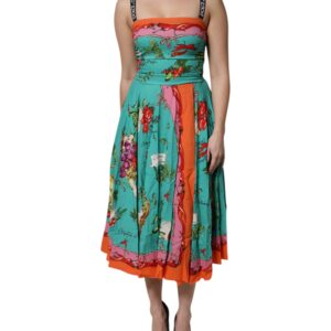 Multicolor Printed Silk Sleeveless Midi Dress