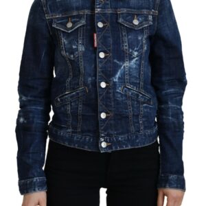 Blue Icon Printed Distressed Denim Jacket