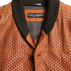 Elegant Leather Perforated Bomber Jacket