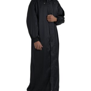 Black Polyester Hooded Long Windbreaker Jacket