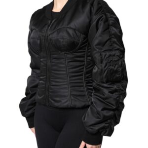 Black Nylon Full Zip Bustier Corset Jacket