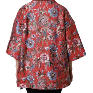 Red Floral Jacquard Button Down Coat Jacket