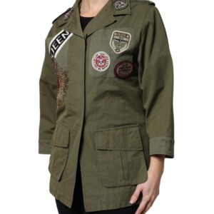 Military Green Queen Embellished Coat Jacket