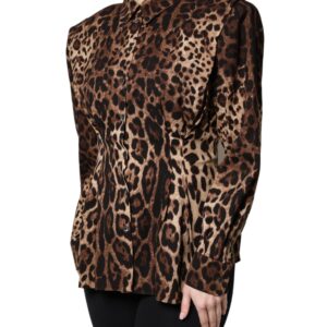 Brown Leopard Silk Button Down Coat Jacket