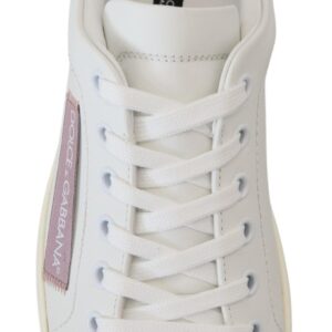 Chic White Pink Leather Low-Top Sneakers