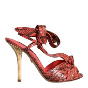 Coral Exotic Leather Heels Sandals Shoes