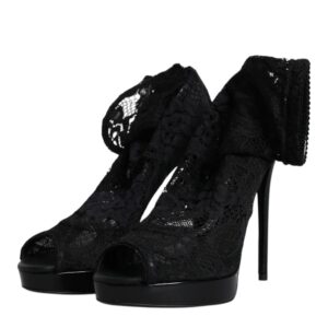 Black Stretch Taormina Lace Boots Shoes