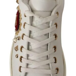 White Leather Gold Red Heart Sneakers Shoes