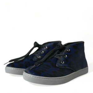 Chic Blue Leopard Print Mid-Top Sneakers