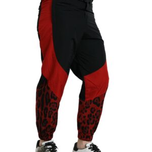 Black Red Leopard Print Nylon Jogger Pants