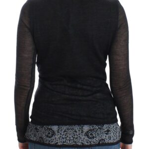 Deep V-neck Black Wool Blend Sweater