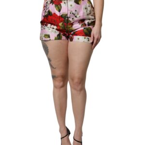 Pink Floral Print High Waist Hotpants Short