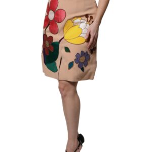 Beige Floral High Waist Pencil Cut Skirt