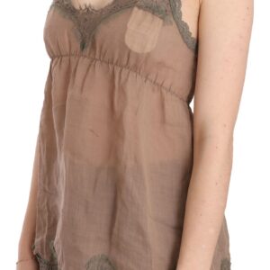 Elegant Lace Brown Linen Blouse