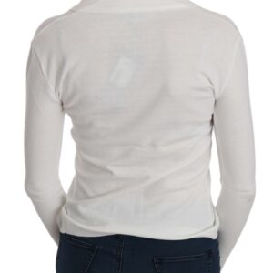 Elegant White V-Neck Cropped Cardigan Blouse