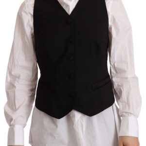 Elegant Black Wool Blend Waistcoat