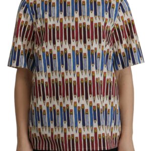 Chic White Pencil Print Short Sleeve Blouse