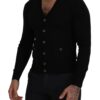 Elegant Wool Buttoned Black Cardigan