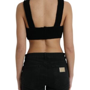 Elegant Black Cashmere Bustier Crop Top