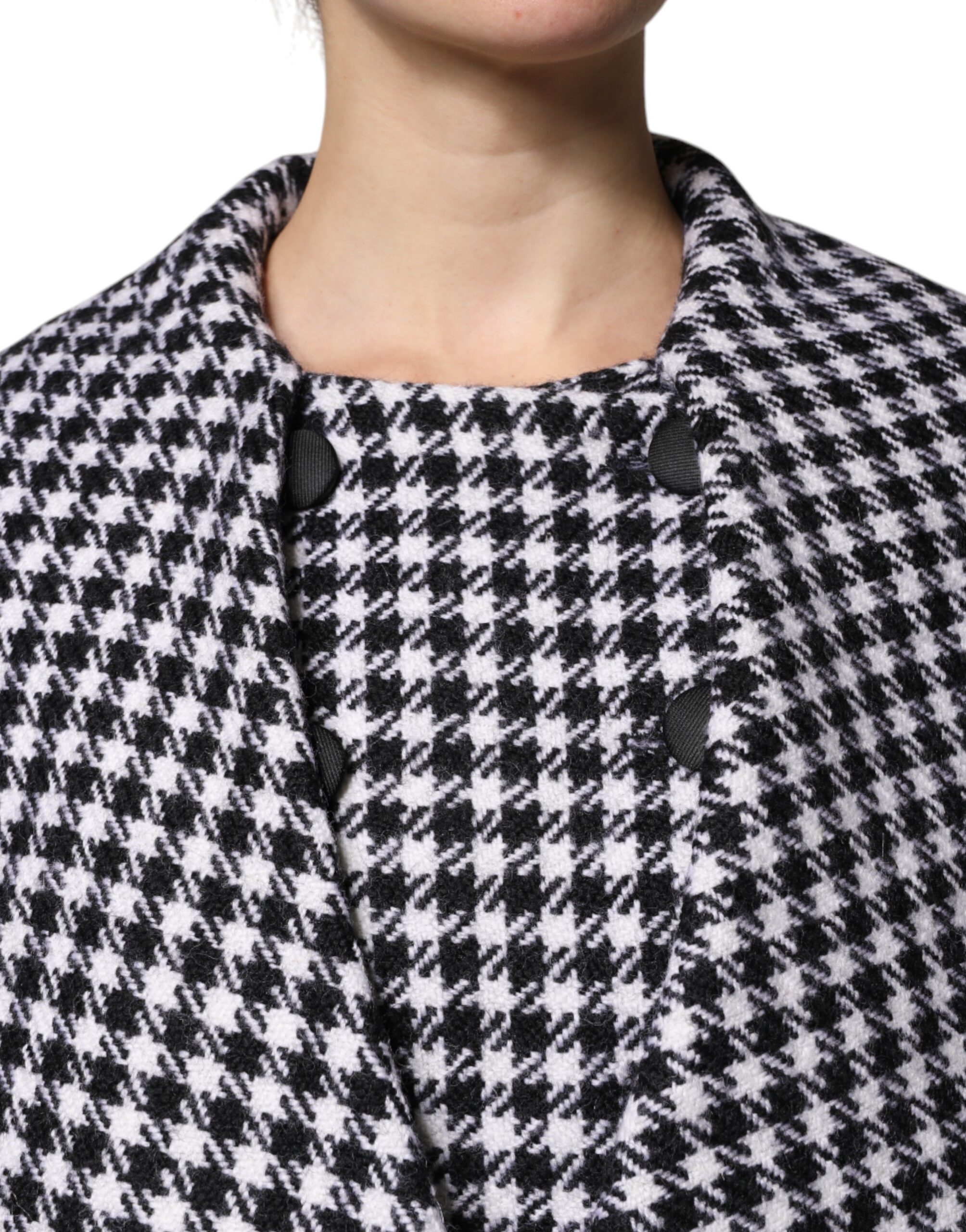 Black White Monochrome Patterned Floral Cape Jacket
