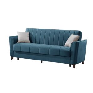 Divano letto Duca con contenitore in velluto colore blu