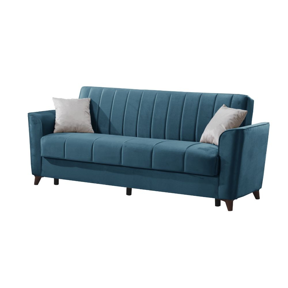 Divano letto Duca con contenitore in velluto colore blu