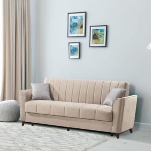 Divano letto Duca con contenitore in velluto colore crema