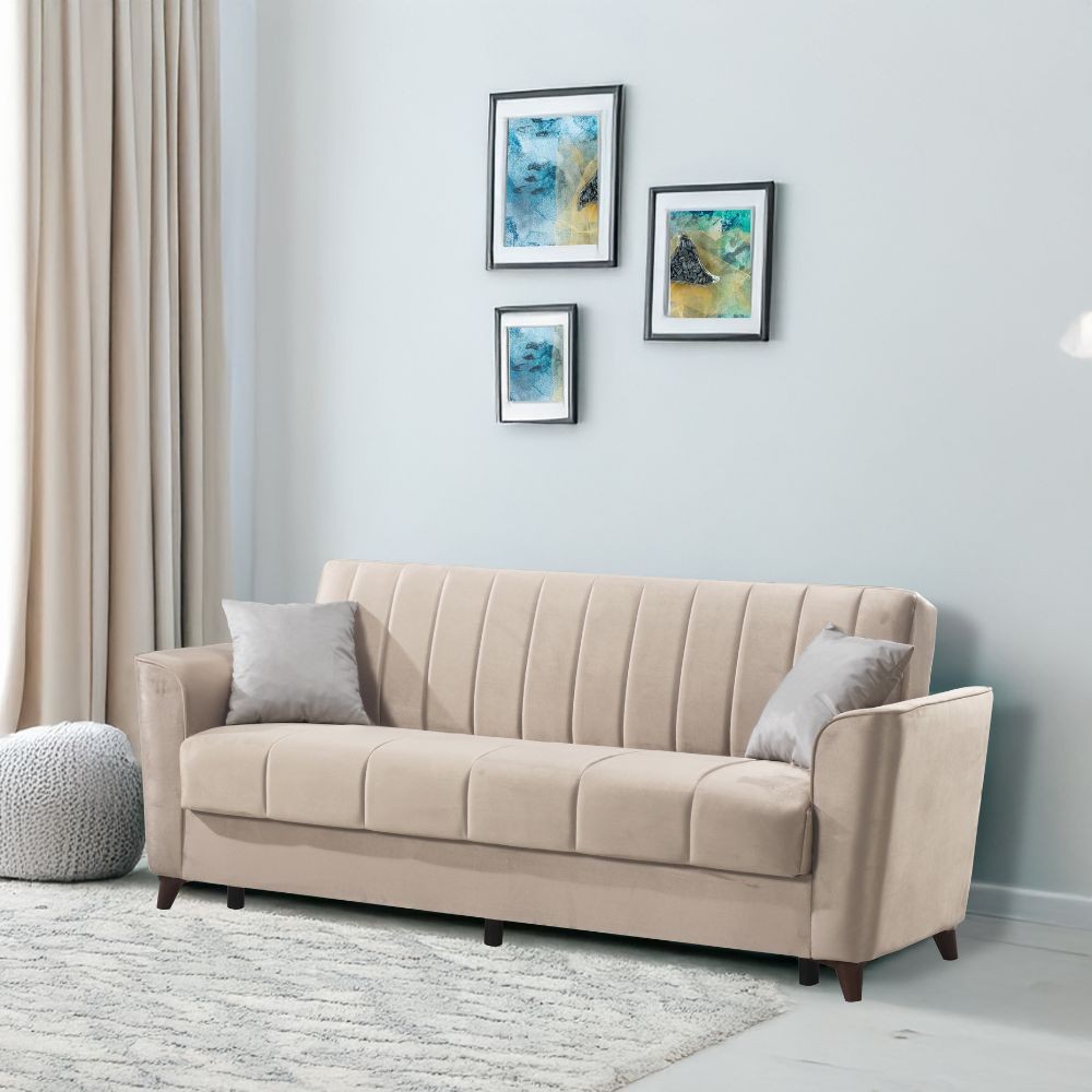 Divano letto Duca con contenitore in velluto colore crema